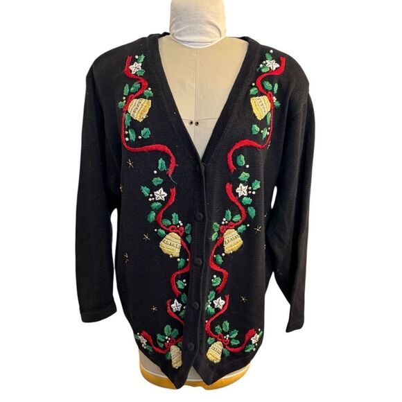 Victoria Jones Woman Holiday Christmas Cardigan Plus Sz. 2X Embroidered - Picture 1 of 9